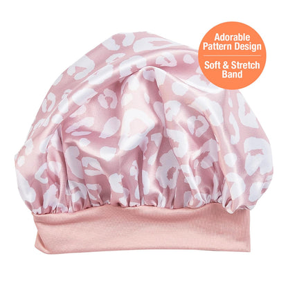 Baby Satin Bonnet Sleep Caps Hair Wraps Hair Bonnet (Pink Leopard)