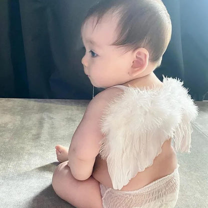 2PCS White Baby Angel Wings with Headband, Newborn Photography Props Infant Angel Wings, Soft Feather Wings Small Newborn Photography Outfits Angel Fairy Wings, Baby Angel Costume 0-6 Months