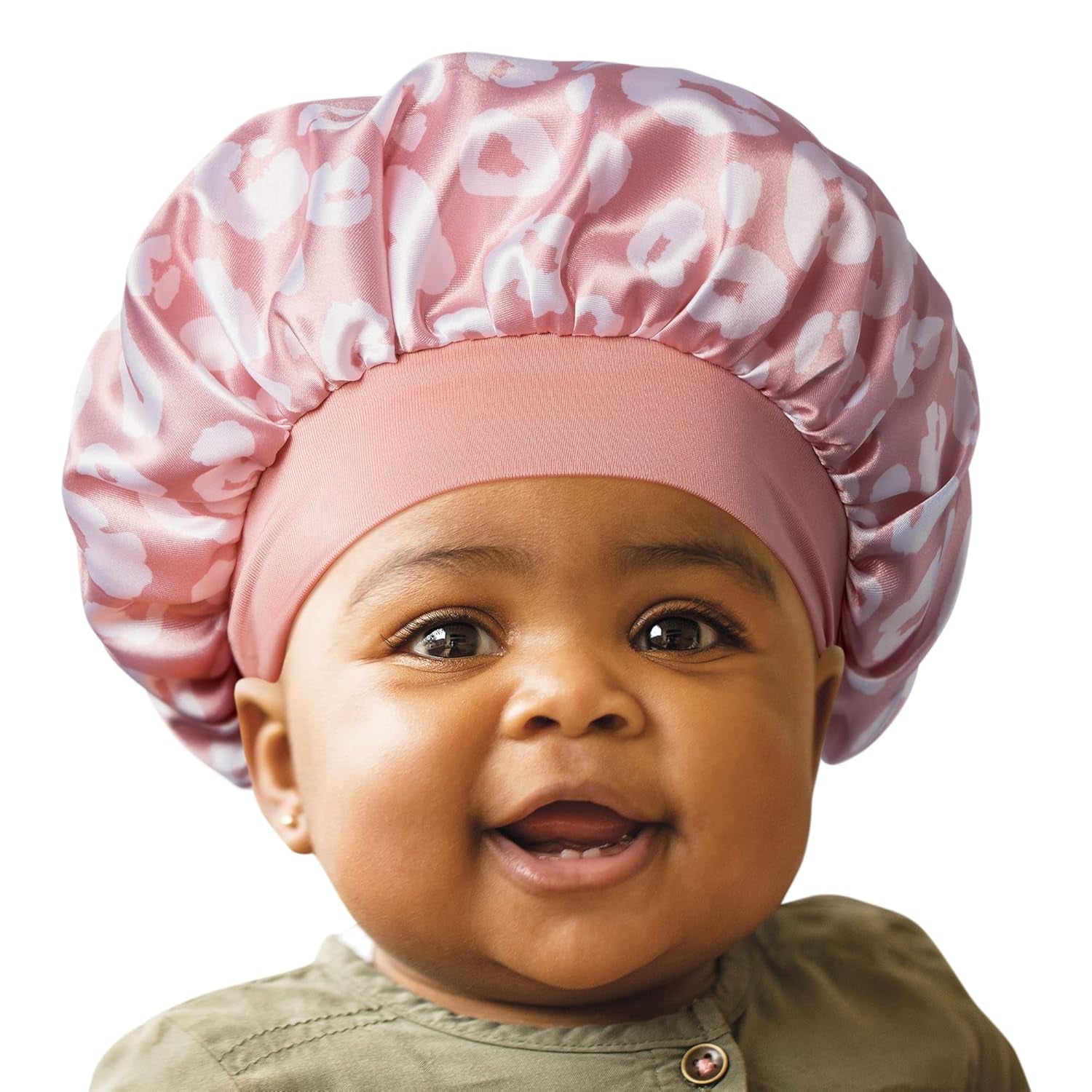 Baby Satin Bonnet Sleep Caps Hair Wraps Hair Bonnet (Pink Leopard)