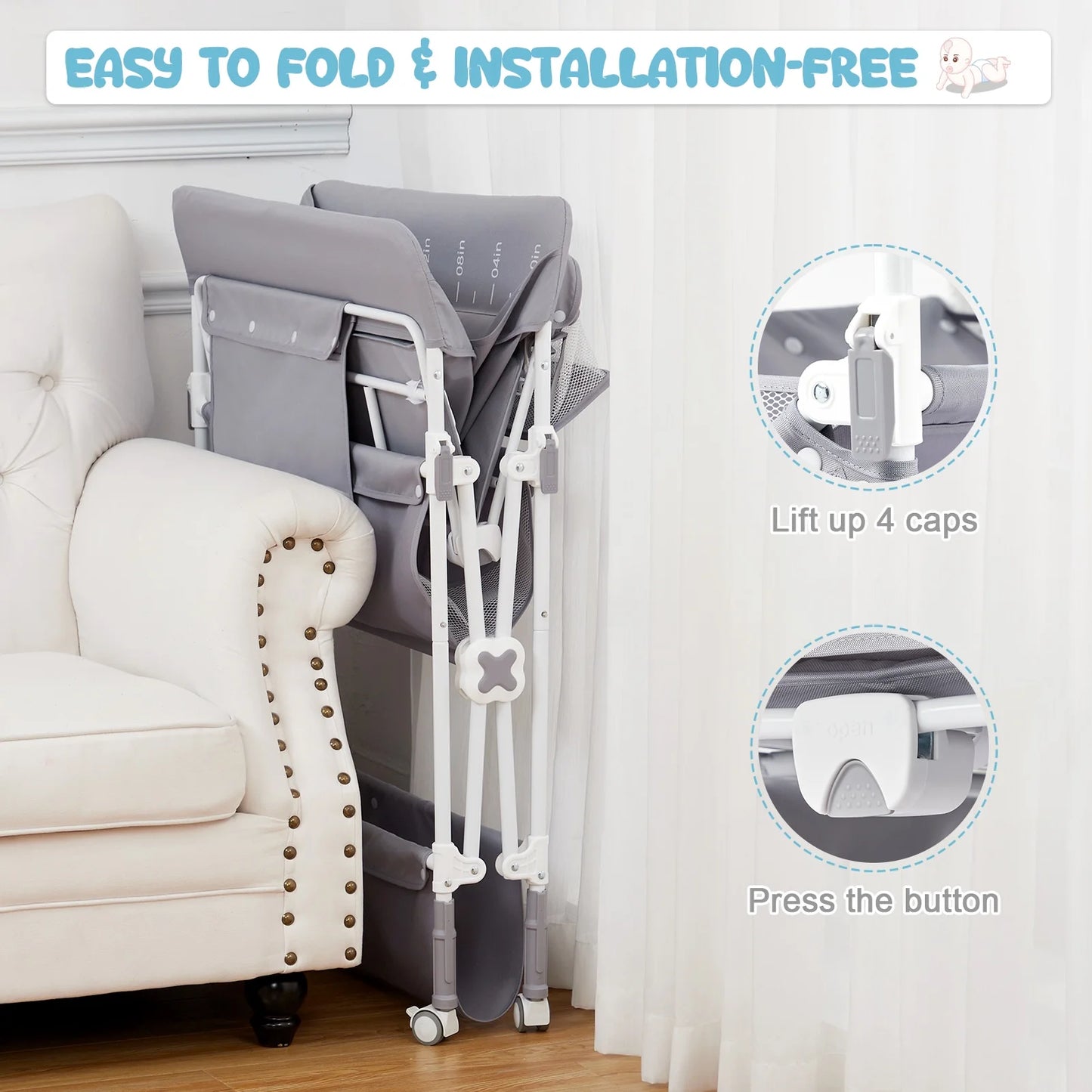 Portable Baby Changing Table with Wheels,Adjustable Height ,Foldable Diaper Change Table with Cleaning Bucket , Nursery Organizer & 2 Tier Storage Rack, Infant Newborn Mobile Nursery Organizer