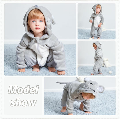 Unisex Baby Animal Costume Winter Autumn Flannel Hooded Romper Cosplay Jumpsuit