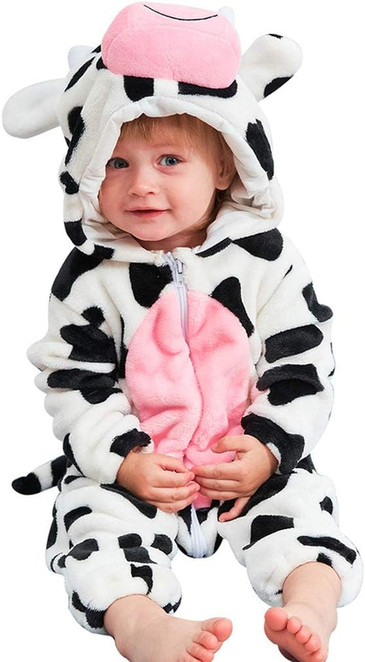 Unisex Baby Animal Costume Winter Autumn Flannel Hooded Romper Cosplay Jumpsuit