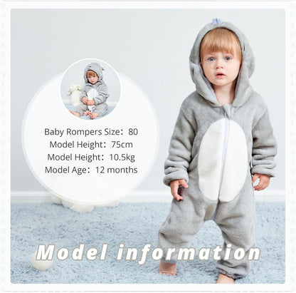 Unisex Baby Animal Costume Winter Autumn Flannel Hooded Romper Cosplay Jumpsuit