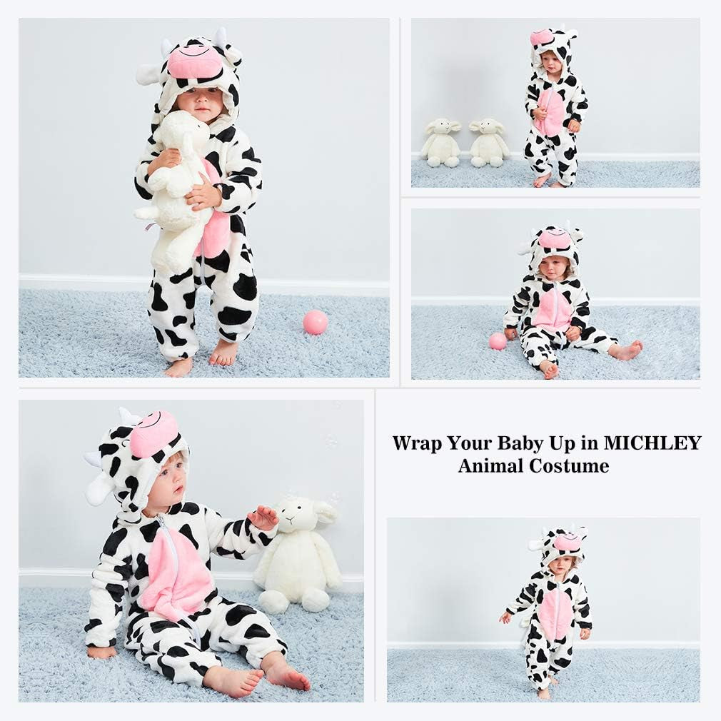 Unisex Baby Animal Costume Winter Autumn Flannel Hooded Romper Cosplay Jumpsuit