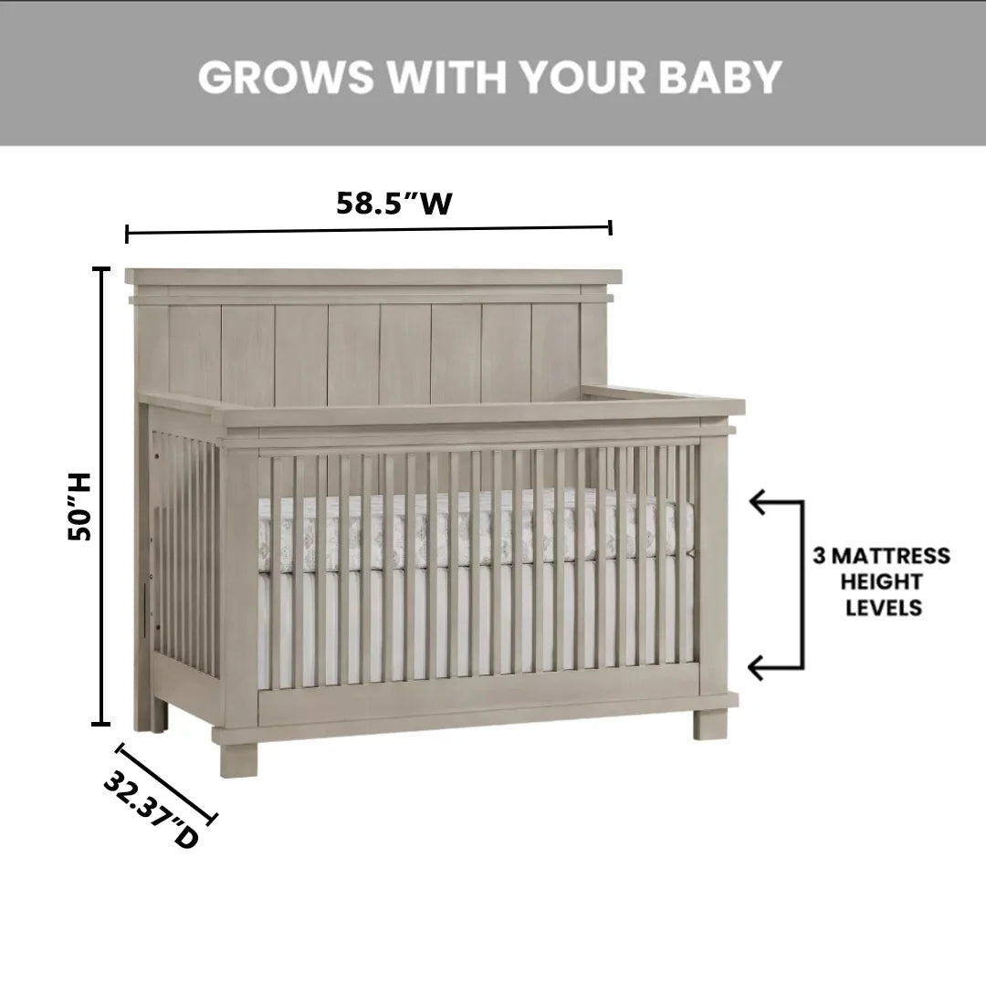 Hampton 4-In-1 Convertible Crib, Stone Wash, Greenguard Gold Certified