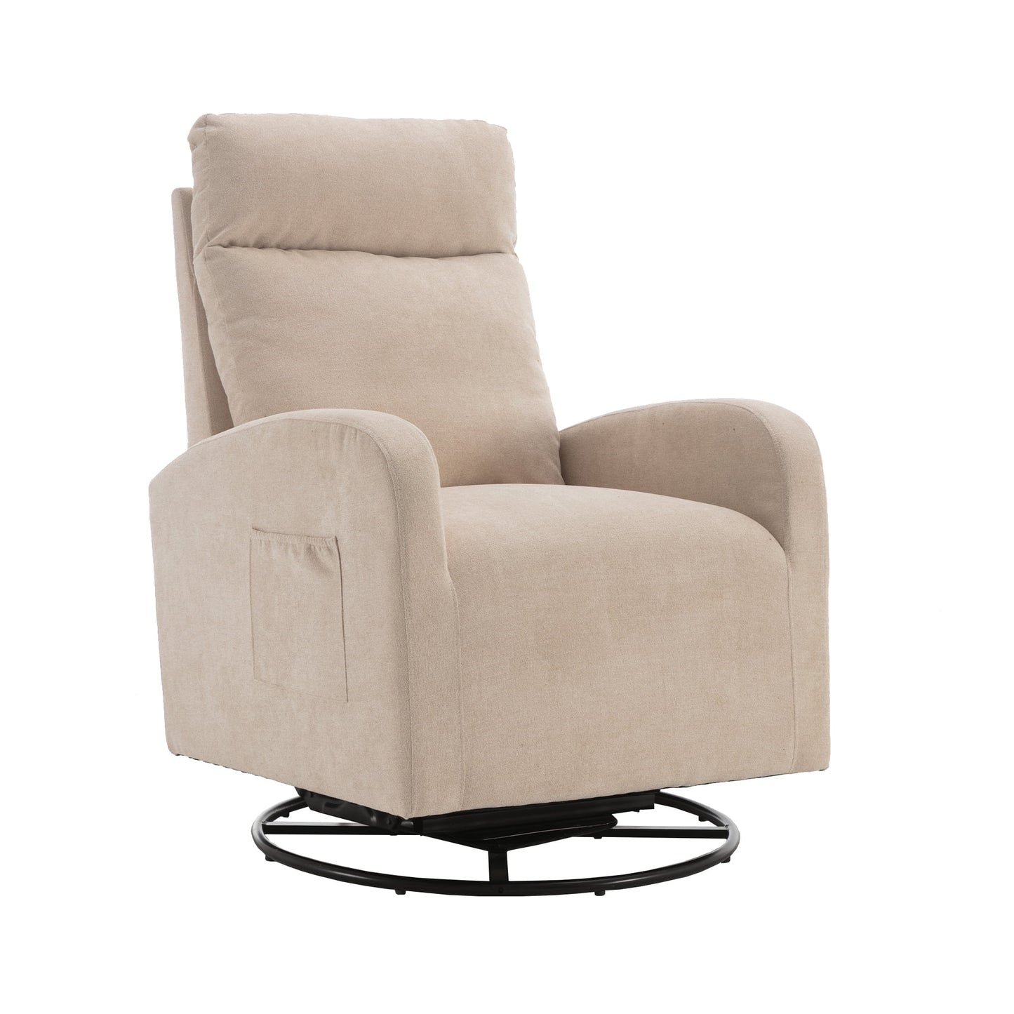 Swivel Glider for Nursery, Comfy Swivel Rocking Glider Chair with Comfortable Headrest and Lumbar Pillow, Beige Velvet