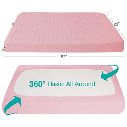 Crib Mattress Protector Pad Waterproof, Toddler Waterproof Crib Mattress Protector Cover, Machine Washable & Dryer Fit Baby Toddler Bed Mattress Protector (Standard Size 52” X 28”), Pink