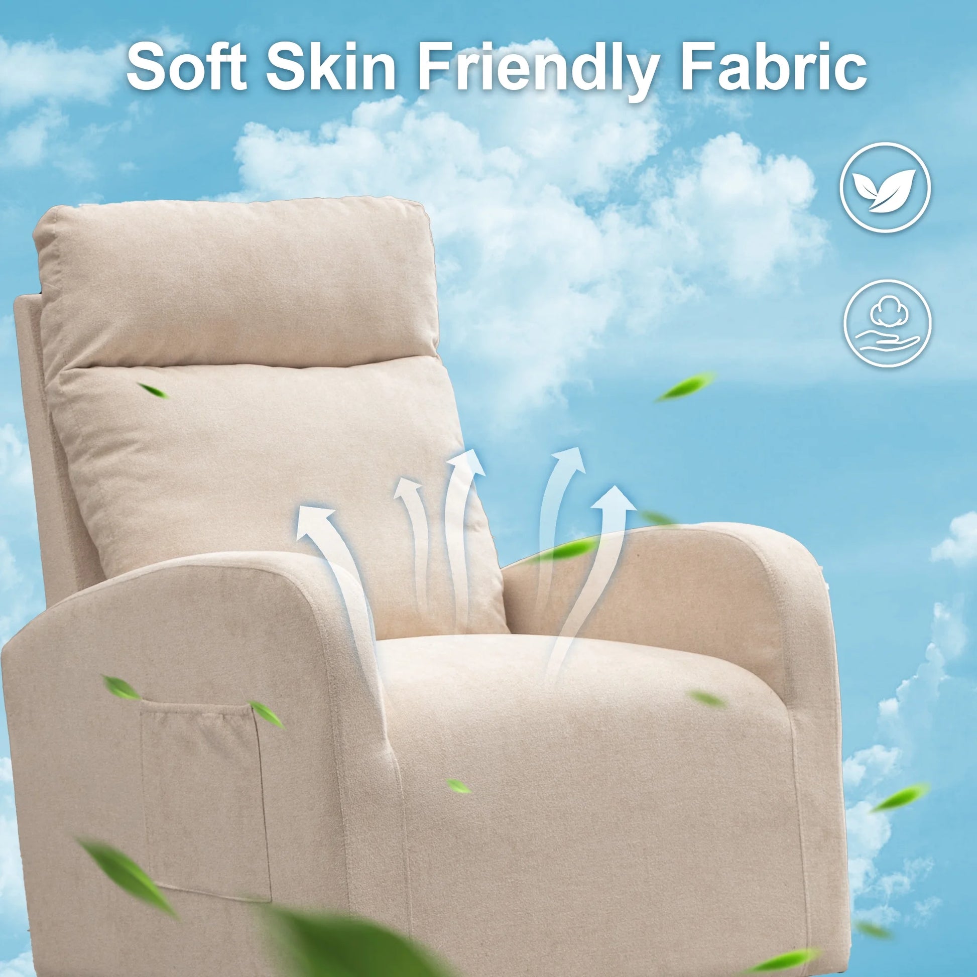 Swivel Glider for Nursery, Comfy Swivel Rocking Glider Chair with Comfortable Headrest and Lumbar Pillow, Beige Velvet