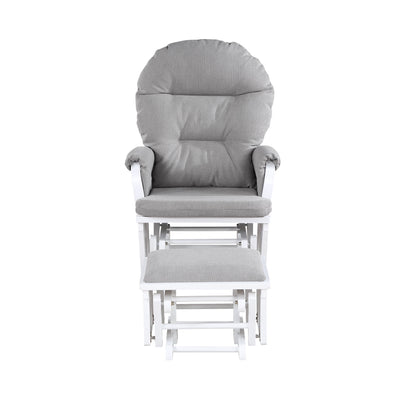 Madison Glider and Ottoman White Wood Oyster Fabric