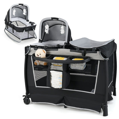 4-In-1 Convertible Portable Baby Play Yard with Toys and Music Player