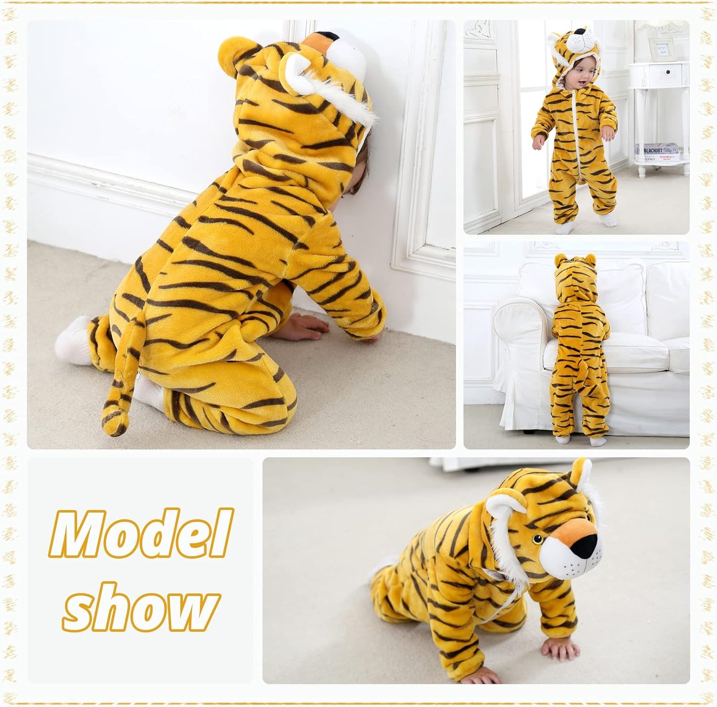 Unisex Baby Animal Costume Winter Autumn Flannel Hooded Romper Cosplay Jumpsuit