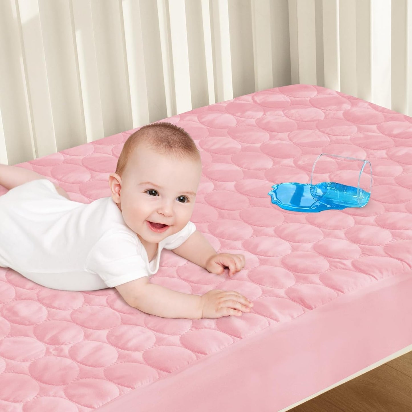 Crib Mattress Protector Pad Waterproof, Toddler Waterproof Crib Mattress Protector Cover, Machine Washable & Dryer Fit Baby Toddler Bed Mattress Protector (Standard Size 52” X 28”), Pink