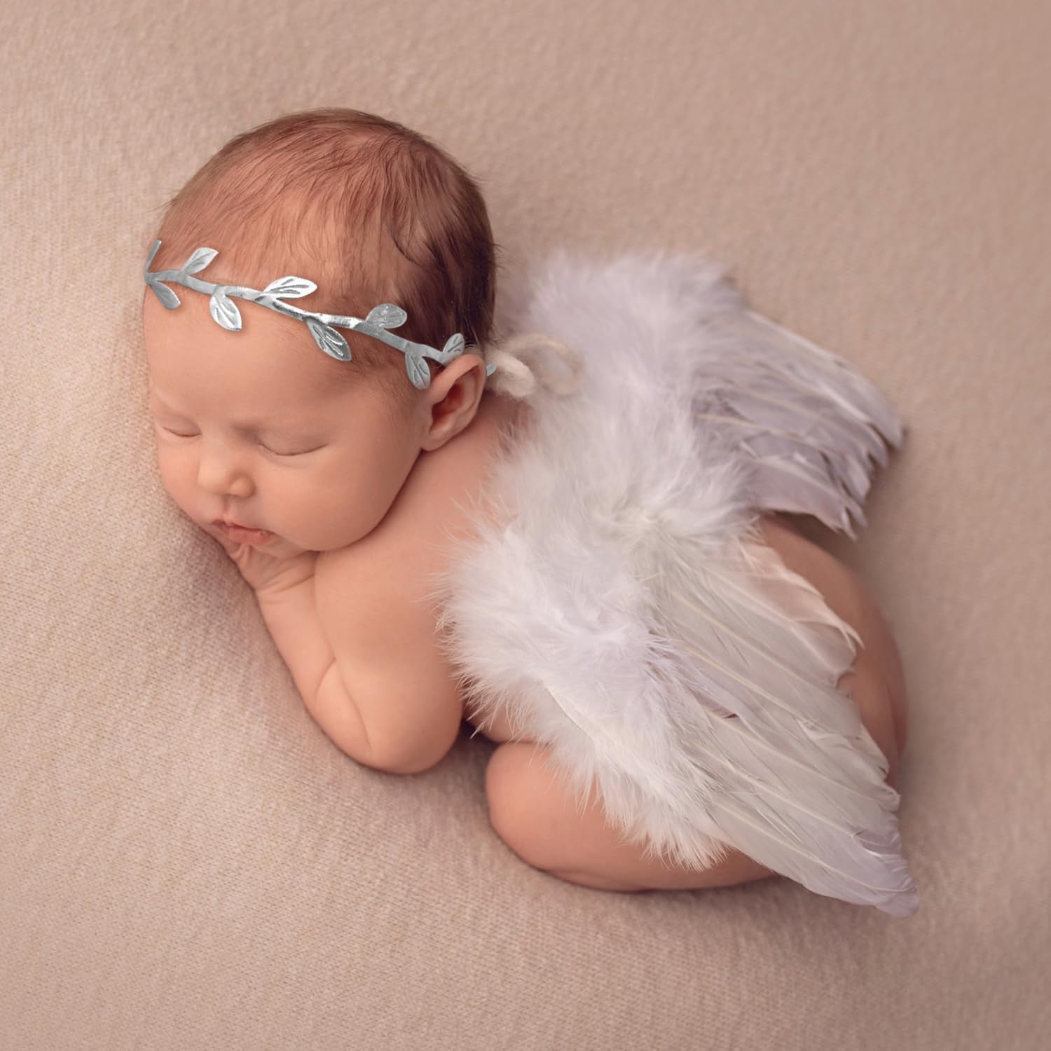 2PCS White Baby Angel Wings with Headband, Newborn Photography Props Infant Angel Wings, Soft Feather Wings Small Newborn Photography Outfits Angel Fairy Wings, Baby Angel Costume 0-6 Months