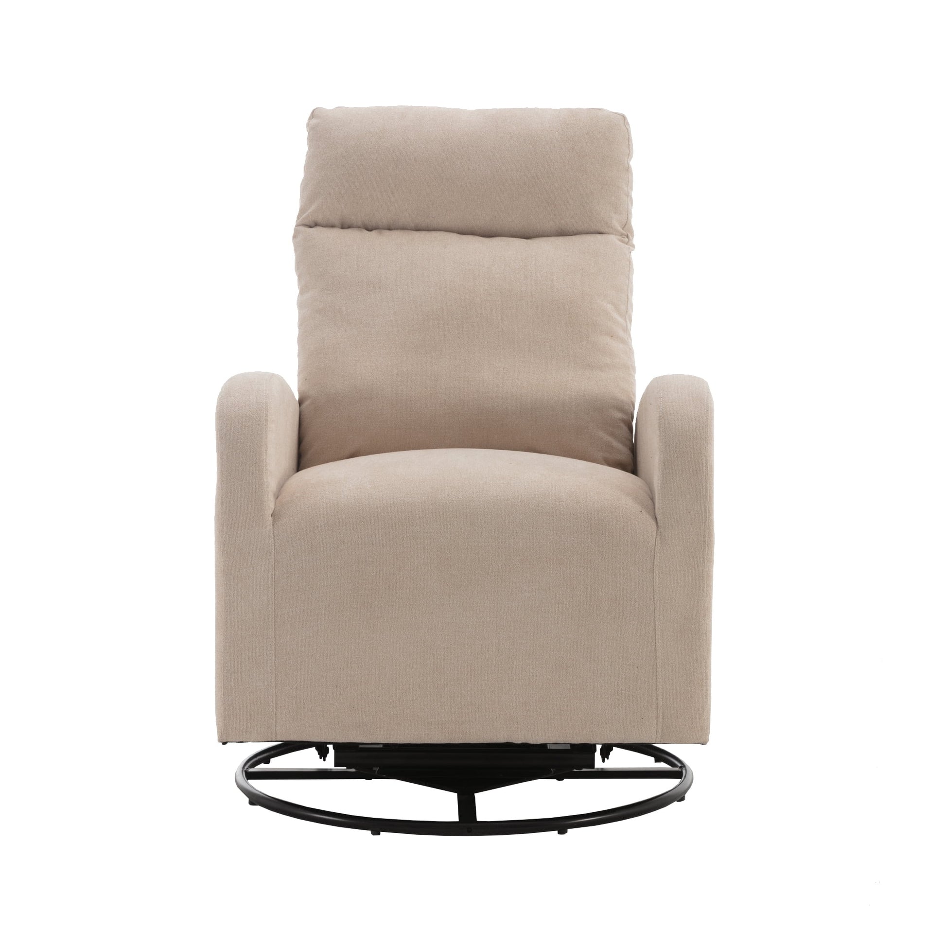 Swivel Glider for Nursery, Comfy Swivel Rocking Glider Chair with Comfortable Headrest and Lumbar Pillow, Beige Velvet