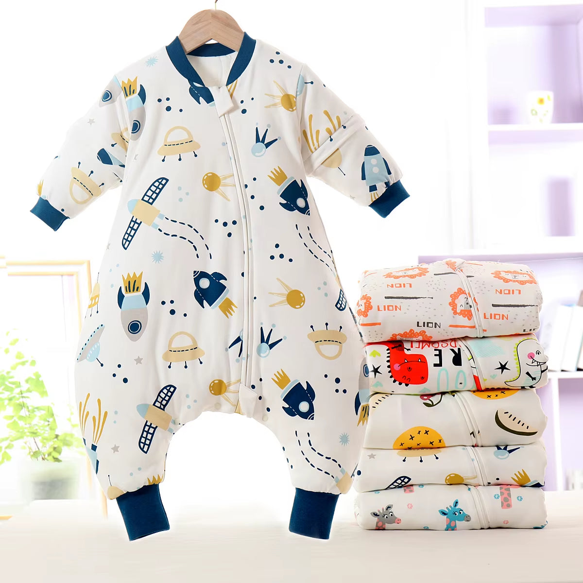 Baby Cartoon Split-Legged Sleepsacks with Detachable Sleeves for Boys Girls Children'S Sleeping Bag Autumn and Winter Thickened