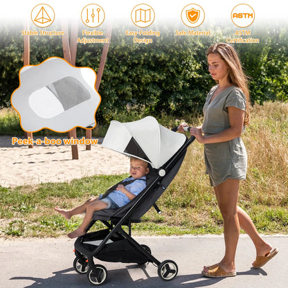 Lightweight Stroller, Compact One-Hand Fold Travel Stroller for Airplane Friendly, Reclining Seat and Canopy