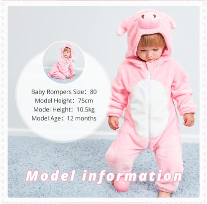 Unisex Baby Animal Costume Winter Autumn Flannel Hooded Romper Cosplay Jumpsuit