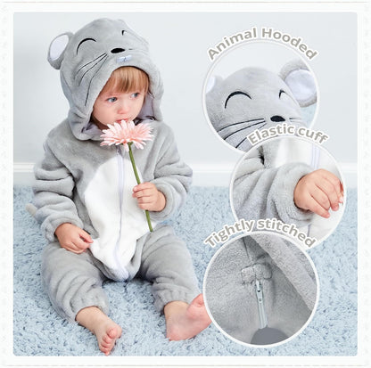 Unisex Baby Animal Costume Winter Autumn Flannel Hooded Romper Cosplay Jumpsuit