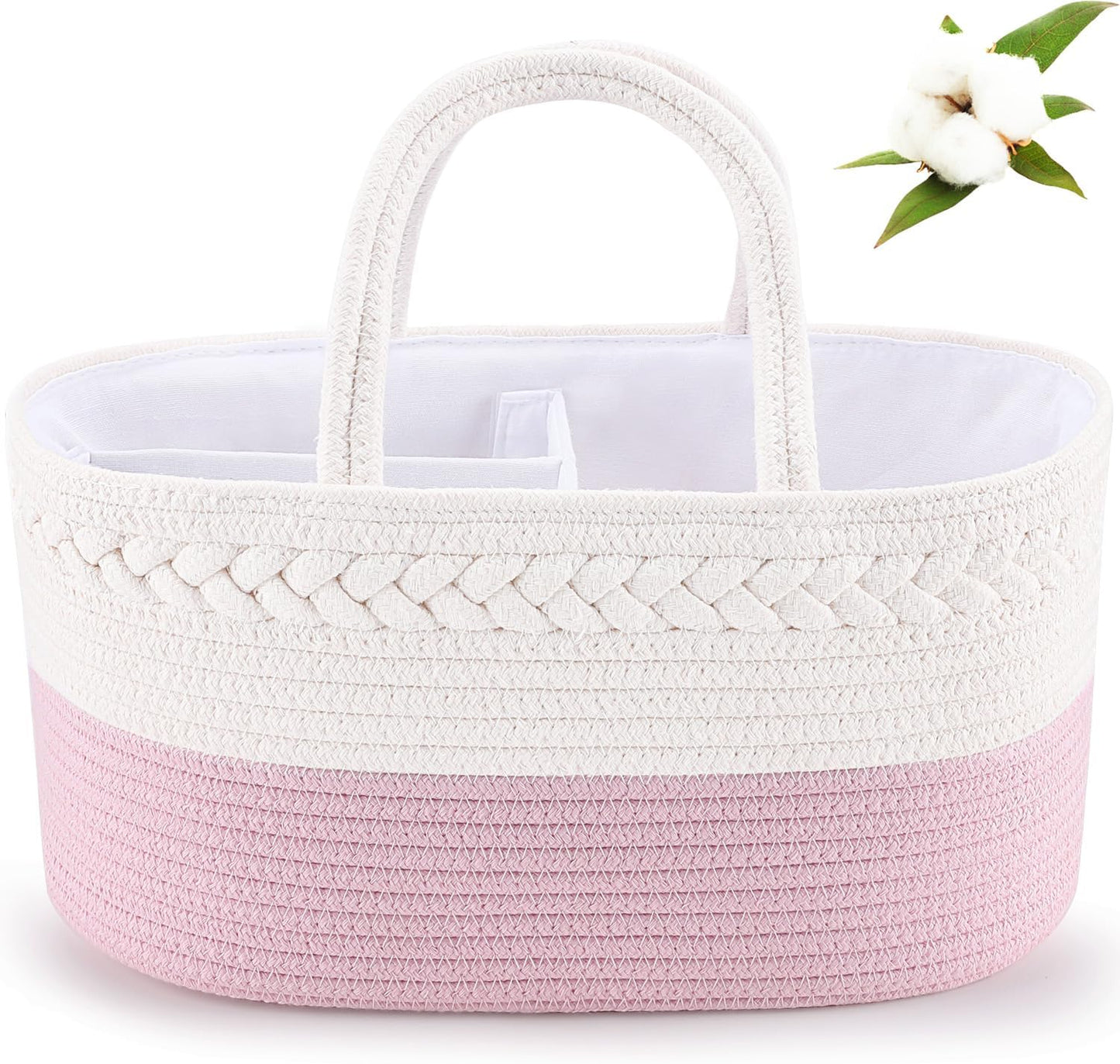 Diaper Caddy Organizer, Cotton Rope Nursery Baby Basket, Changing Table Organizer for Baby Diaper Storage, Diaper Nursery Storage Bin for Baby Stuff, Baby Shower Gifts for Girls, Pink