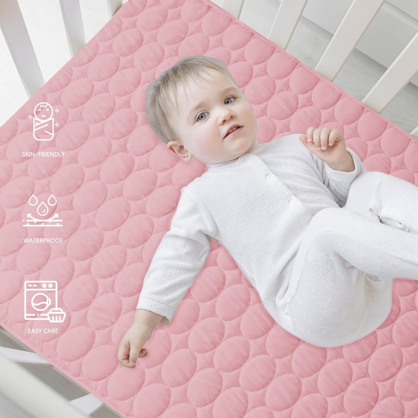 Crib Mattress Protector Pad Waterproof, Toddler Waterproof Crib Mattress Protector Cover, Machine Washable & Dryer Fit Baby Toddler Bed Mattress Protector (Standard Size 52” X 28”), Pink