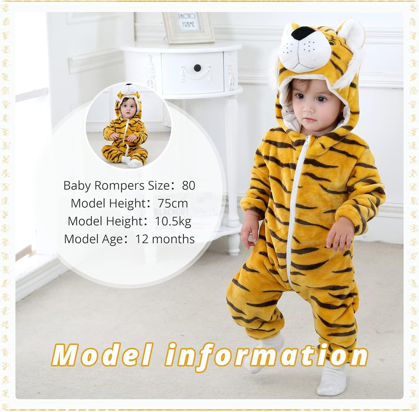 Unisex Baby Animal Costume Winter Autumn Flannel Hooded Romper Cosplay Jumpsuit