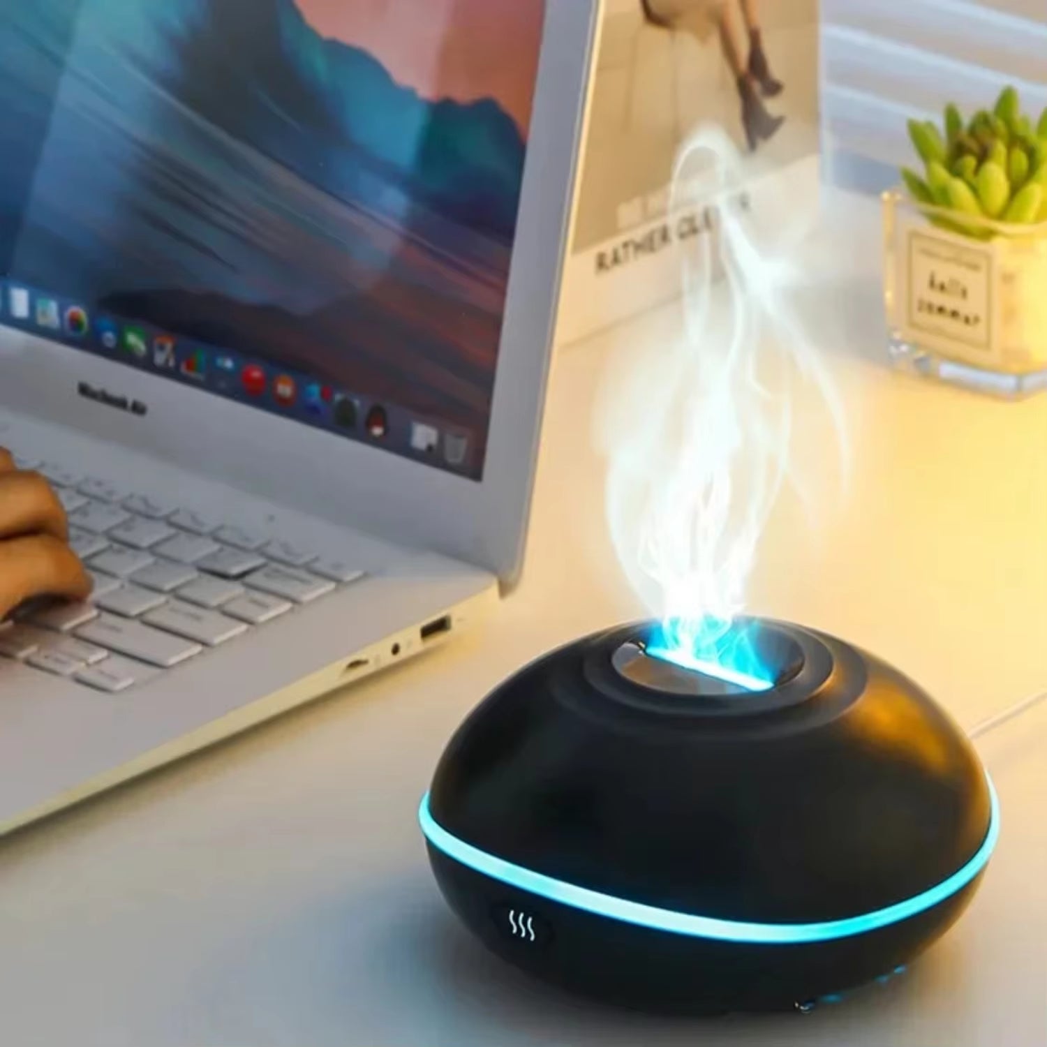 New Mini Flame Lamp Air Humidifier with Essential Oil Scent Diffuser - Ultrasonic Mist Generator for Aromatherapy - 7 Color LED