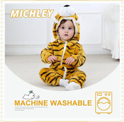 Unisex Baby Animal Costume Winter Autumn Flannel Hooded Romper Cosplay Jumpsuit