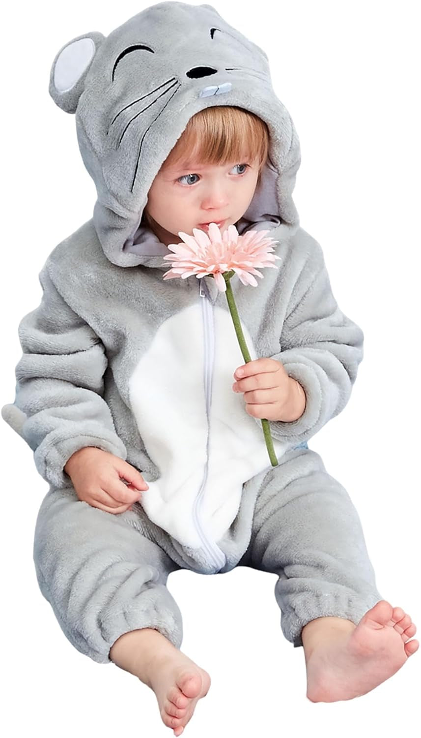 Unisex Baby Animal Costume Winter Autumn Flannel Hooded Romper Cosplay Jumpsuit