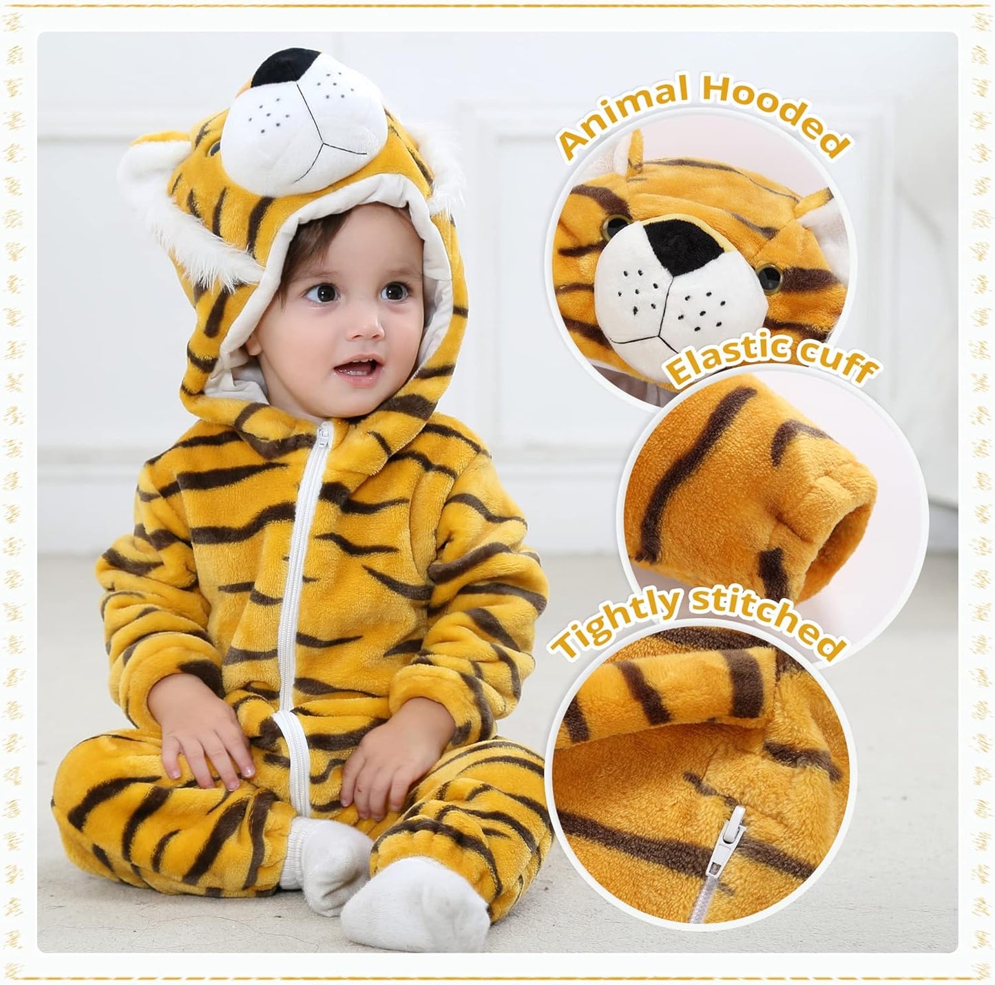 Unisex Baby Animal Costume Winter Autumn Flannel Hooded Romper Cosplay Jumpsuit