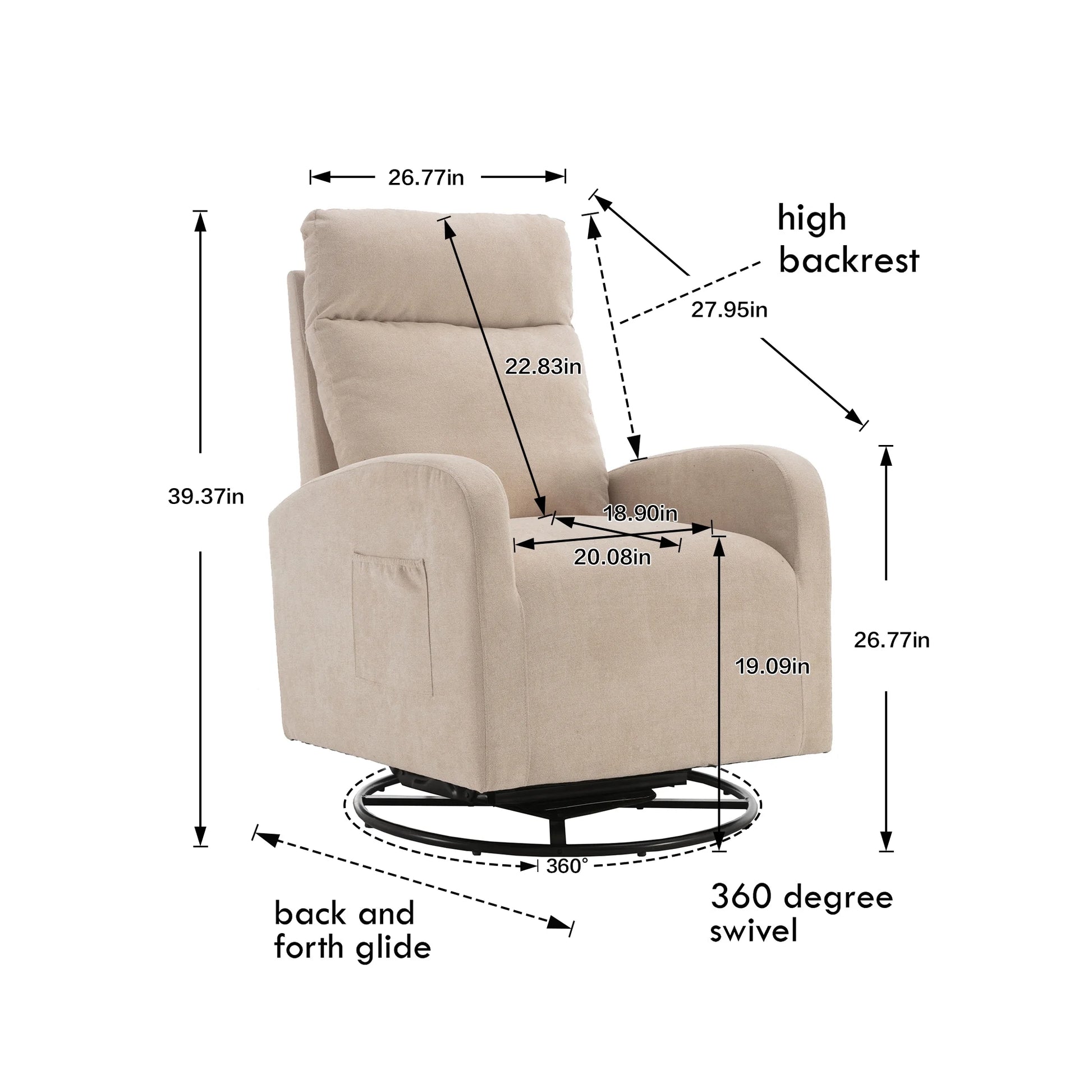 Swivel Glider for Nursery, Comfy Swivel Rocking Glider Chair with Comfortable Headrest and Lumbar Pillow, Beige Velvet