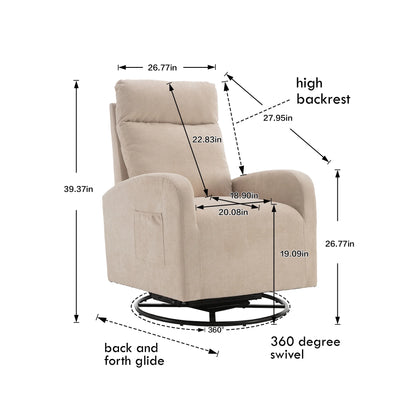 Swivel Glider for Nursery, Comfy Swivel Rocking Glider Chair with Comfortable Headrest and Lumbar Pillow, Beige Velvet