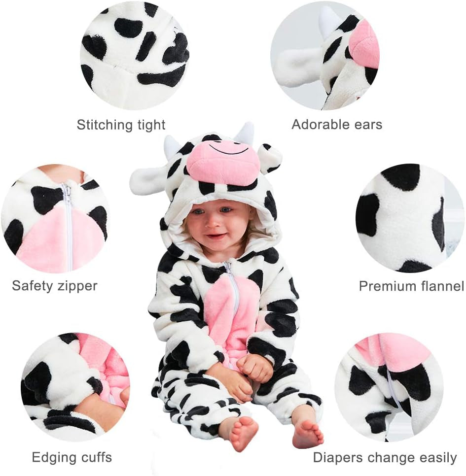 Unisex Baby Animal Costume Winter Autumn Flannel Hooded Romper Cosplay Jumpsuit