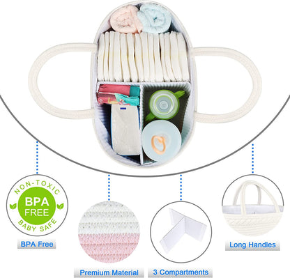 Diaper Caddy Organizer, Cotton Rope Nursery Baby Basket, Changing Table Organizer for Baby Diaper Storage, Diaper Nursery Storage Bin for Baby Stuff, Baby Shower Gifts for Girls, Pink